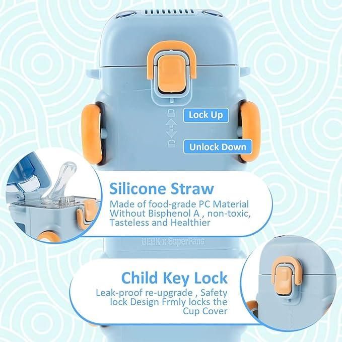 Water Bottle for Kids with Strap, Sipper & Straw | Leakproof, BPA Free with Lock, 500 ml
